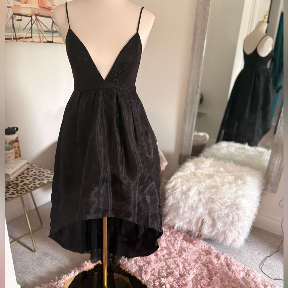 NBD Black V-Neck High-Low Cocktail Dress XS